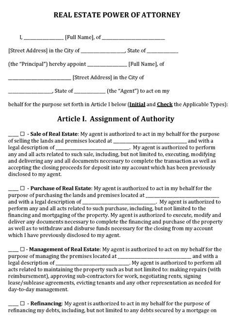 Free Real Estate Power Of Attorney Form Free Forms