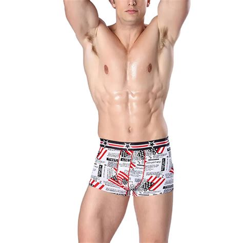 Newspaper Stars Flag Print Man Underwear Boxer Sexy Underpanties Male