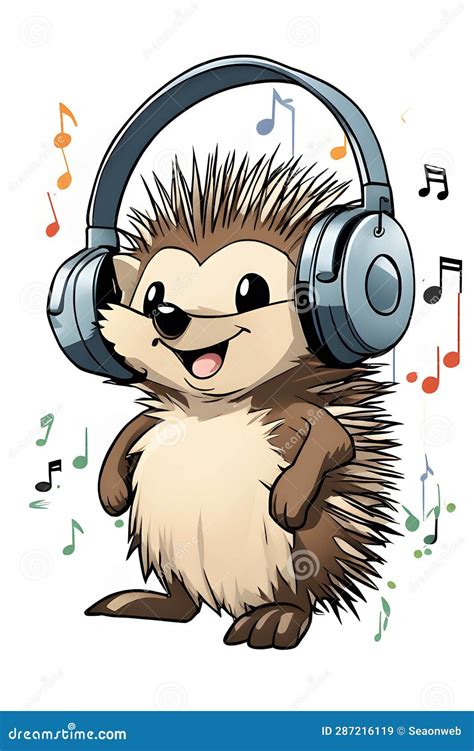 Cute Porcupine Is Shown Listening To Music Editorial Stock Image Illustration Of Headset