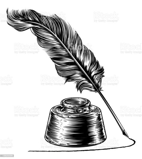 Writing Quill Feather Pen And Ink Well Stock Illustration Download