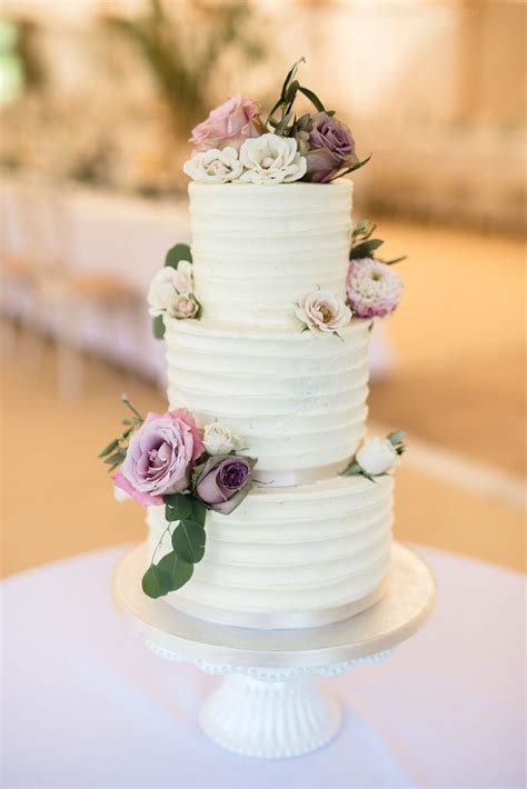 Three Tier Buttercream Wedding Cake With Real Flowers Image By Emma