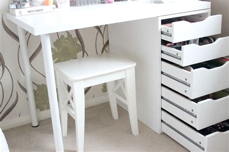 I got this ikea desk with large mirror and lights. kate emma loves.: DIY Ikea Vanity & Makeup Storage ...