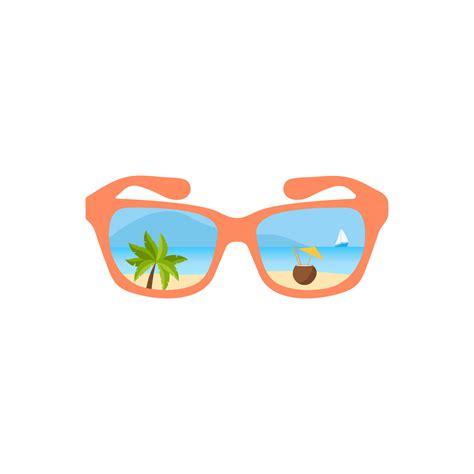 Vector Sun Glasses With Tropical Beach Reflection Illustration Summer Sunglasses Sea Paradise