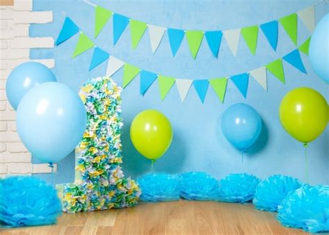 Simple Balloon Theme Blue Wall Background Baby Boy 1st Happy Birthday