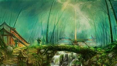 Forest Fantasy Temple River Desktop Background Wallpapers
