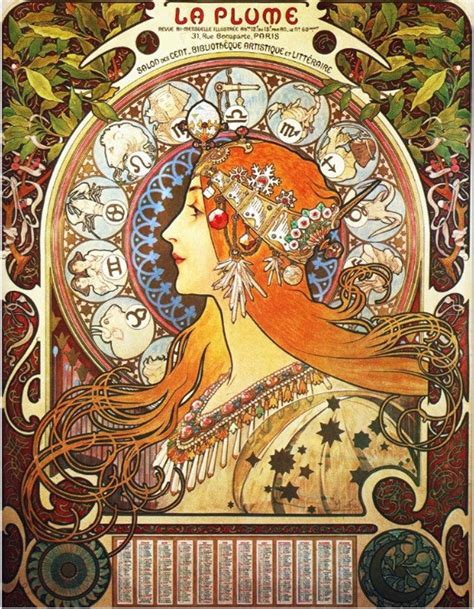 Alphonse Mucha La Plume Zodiac Art Nouveau Vintage Flyer Etsy