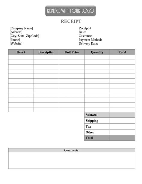 Free Receipt Template Printables Word Excel Or Editable Pdf