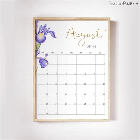 Large Wall Calendar 2020 Desk Calendar Printable Floral Etsy