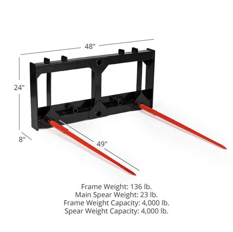 Hd Skid Steer Universal Hay Bale Spear Attachment 4000 Lbs Capacity