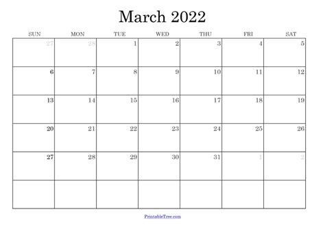 March 2022 Calendar Printable Pdf With Holidays Template Free Printable
