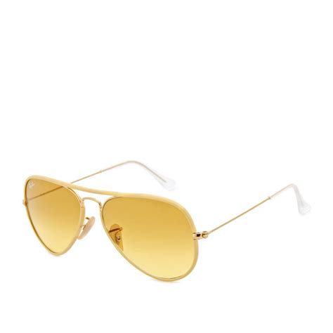 ray ban aviator large metal sunglasses in gold gold frame gold lens lens width lyst