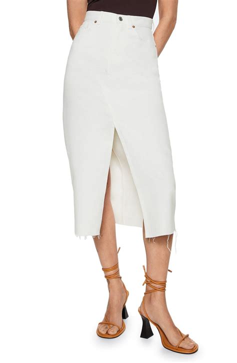 Mango Slit Denim Midi Skirt In White Lyst