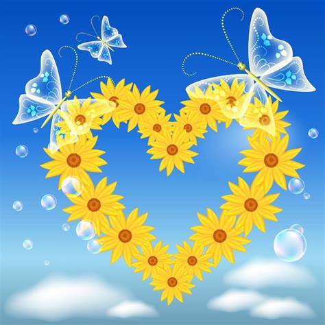 Premium Vector Butterflies And Flowers Heart In The Sky