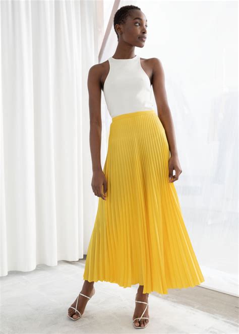 Pleated Midi Skirt Yellow Maxi Skirts And Other Stories Yellow Maxi