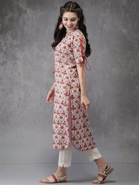 buy anouk women white and red printed straight kurta kurtas for women 2472850 myntra simple