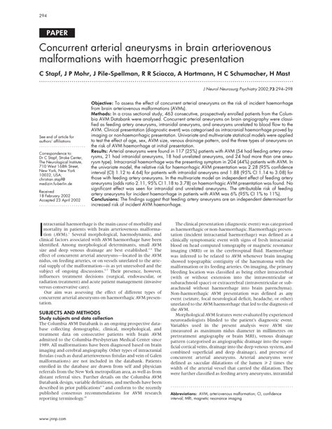 Pdf Concurrent Arterial Aneurysms In Brain Arteriovenous