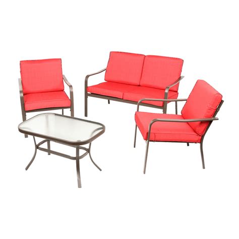 Mainstays Stanton 4 Piece Patio Furniture Conversation Set Red Metal
