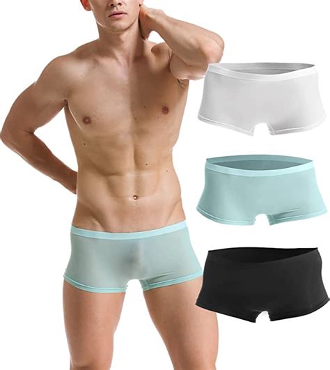 Sozixi Men Seamless Sheer Low Rise Underwear Ice Silk Boxer Briefs