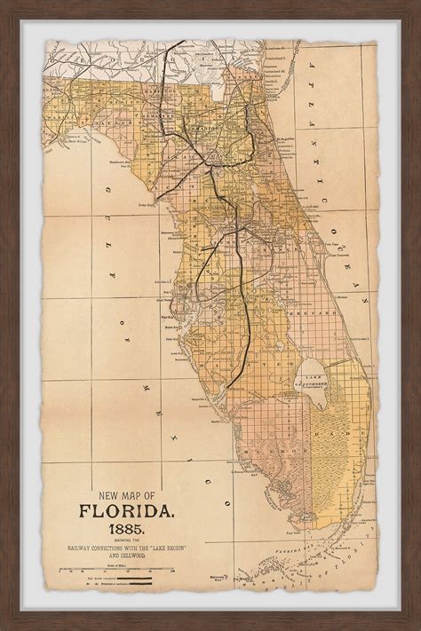 Williston Forge New Map Of Florida 1885 Picture Frame Graphic Art