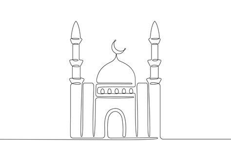 One Line Drawing Islamic Mosque Building Continuous Line Vector