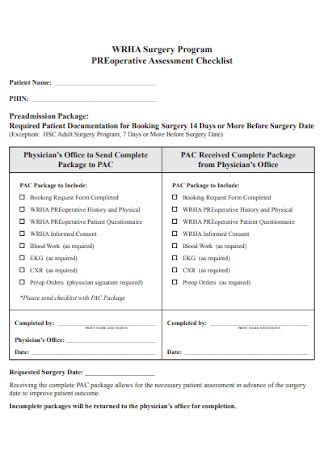 Sample Perioperative Checklist Templates In Pdf Ms Word