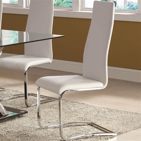 Coaster Modern Dining White Faux Leather Dining Chair With Chrome Legs A1 Furniture And Mattress