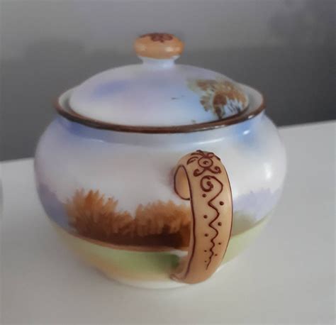 Nippon Hand Painted Cream And Covered Sugar Bowl Etsy