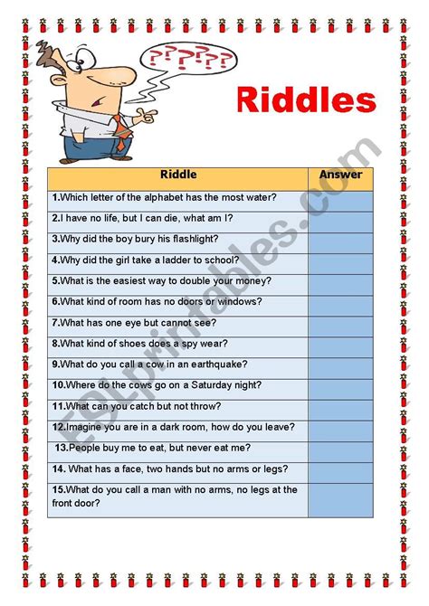 Riddles Esl Worksheet By Elle81