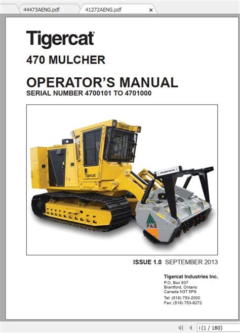 Tigercat 470 Mulcher Operator S Manual Service Manual