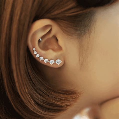 14k White Gold Over Ear Cuff Diamond Earring For Women Anniversary