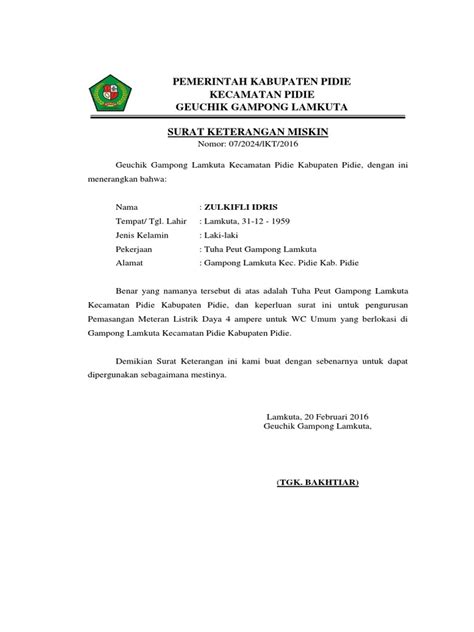 Surat Keterangan Miskin Pdf