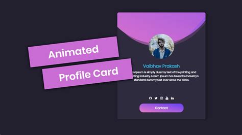 Animated Profile Card Using Only Html And Css Youtube