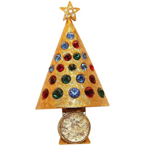 Hattie Carniegie Christmas Light Up Tree Pin Brooch Collectors Book