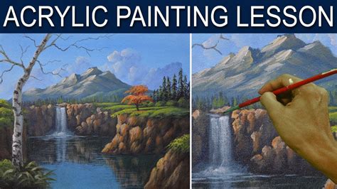 Acrylic Landscape Painting Tutorial The Waterfall In The Cliff Step By