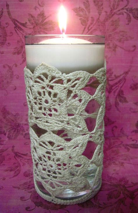 Candle Holder Or Vase Thread Crochet Ecru Natural Etsy Crochet Vase