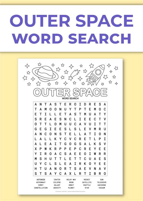Printable Outer Space Word Search Puzzle Chevron Lemon