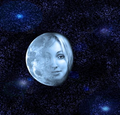 The Moon Transfers In A Face Of The Beautiful Woman In The Night Sky