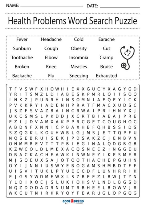 Printable Health Word Search Cool2bkids