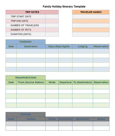 Travel Itinerary Template Excel Free Download