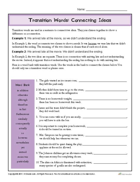 Using Transition Words To Connect Ideas Love These Free Printable
