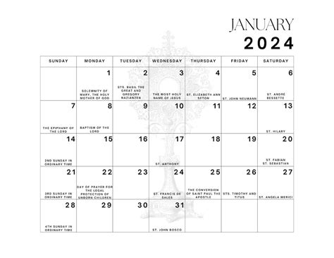 Liturgical Calendar 2024 January December Printable Calendar 12 Month