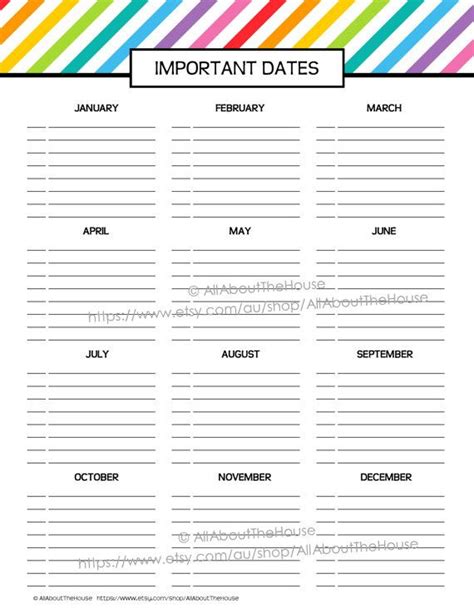 Important Dates Printable Special Planner 2022 2023 Day Etsy