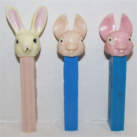 3 Easter Bunny Pez Dispensers No Feet Austria Light Pink Dark Pink