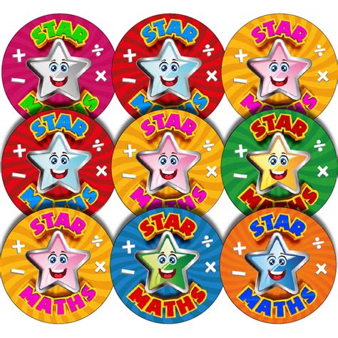 144 Star Maths 30mm Glossy Reward Stickers For Teachers And Parents