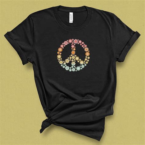 Flower Peace Sign Graphic Tee Love And Peace Shirt Flower Hippie Shirt