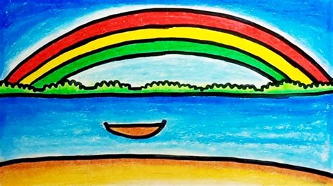 How To Draw Rainbow Scenery Easy For Kids Drawing Rainbow Scenery Step