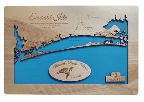 Emerald Isle North Carolina Coastal Map Laser Cut Wood Map Ebay