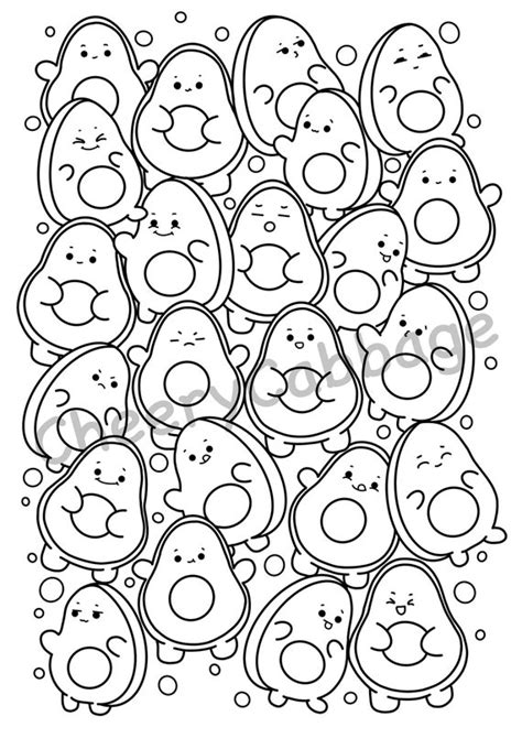 Kawaii Avocado Coloring Page Cute Doodle Coloring Page Etsy