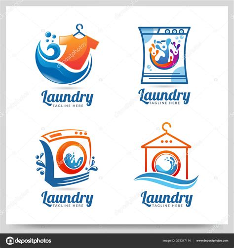 Collection Laundry Logo Design Graphic Design Element Vector