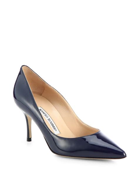 Manolo Blahnik Nausikaba Scooped Patent Leather Pumps In Blue NAVY Lyst